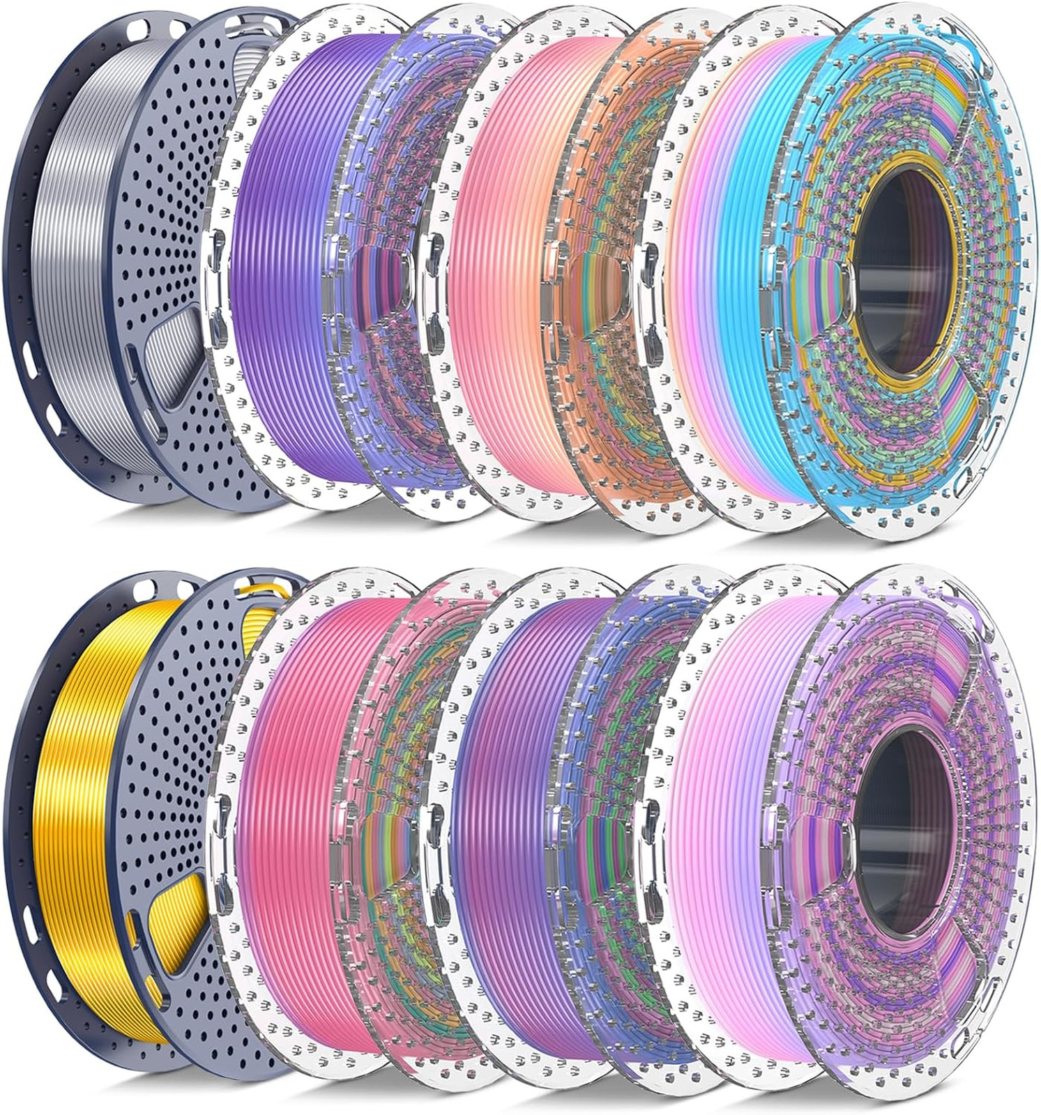 Silk PLA+ Filament 1.75mm Multicolor 250g Pack for 3D Printing Bambu Lab, Glossy