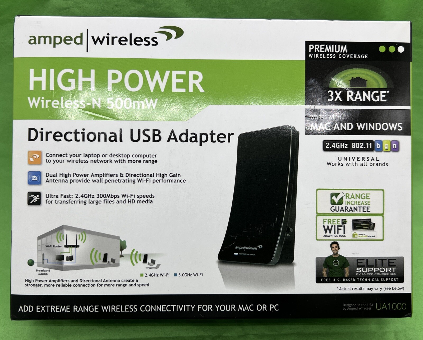 Amped Wireless High Power Wireless-N 500mW Directional USB Adapter (UA1000) 
