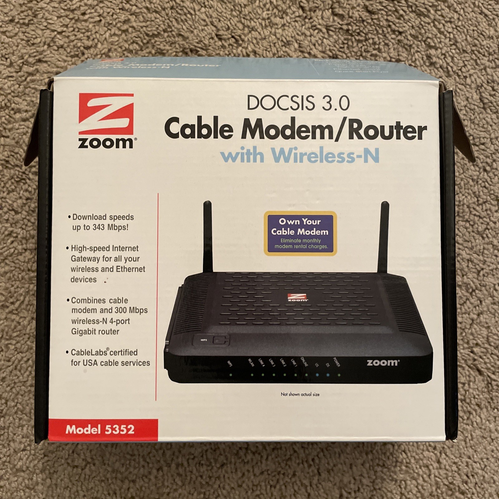 1C Zoom Model 5352 DOCSIS 3.0 Cable Modem Router Wireless N and Gigabit Ethernet