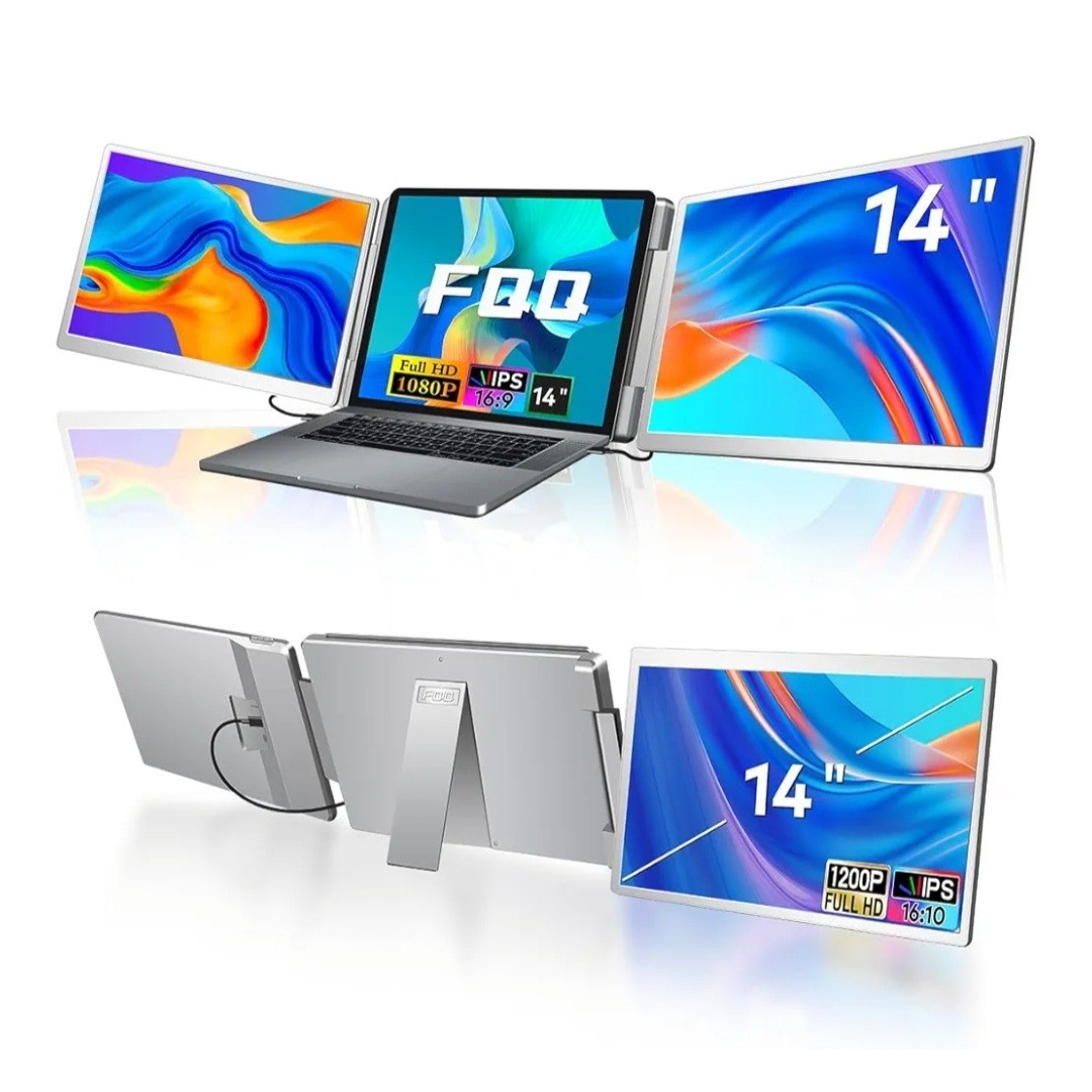 Laptop Screen Extender, 14" FHD 1080P IPS Triple Screen Laptop Monitor Extender