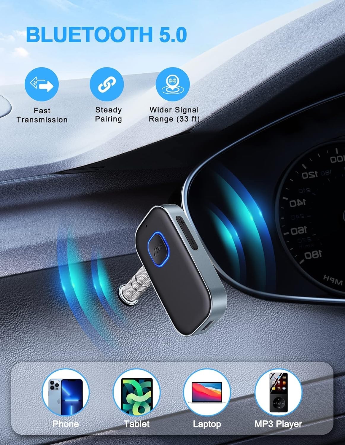 Auxiliar Bluetooth Para Carro Musica Inalambrica I phone Android de Calidad