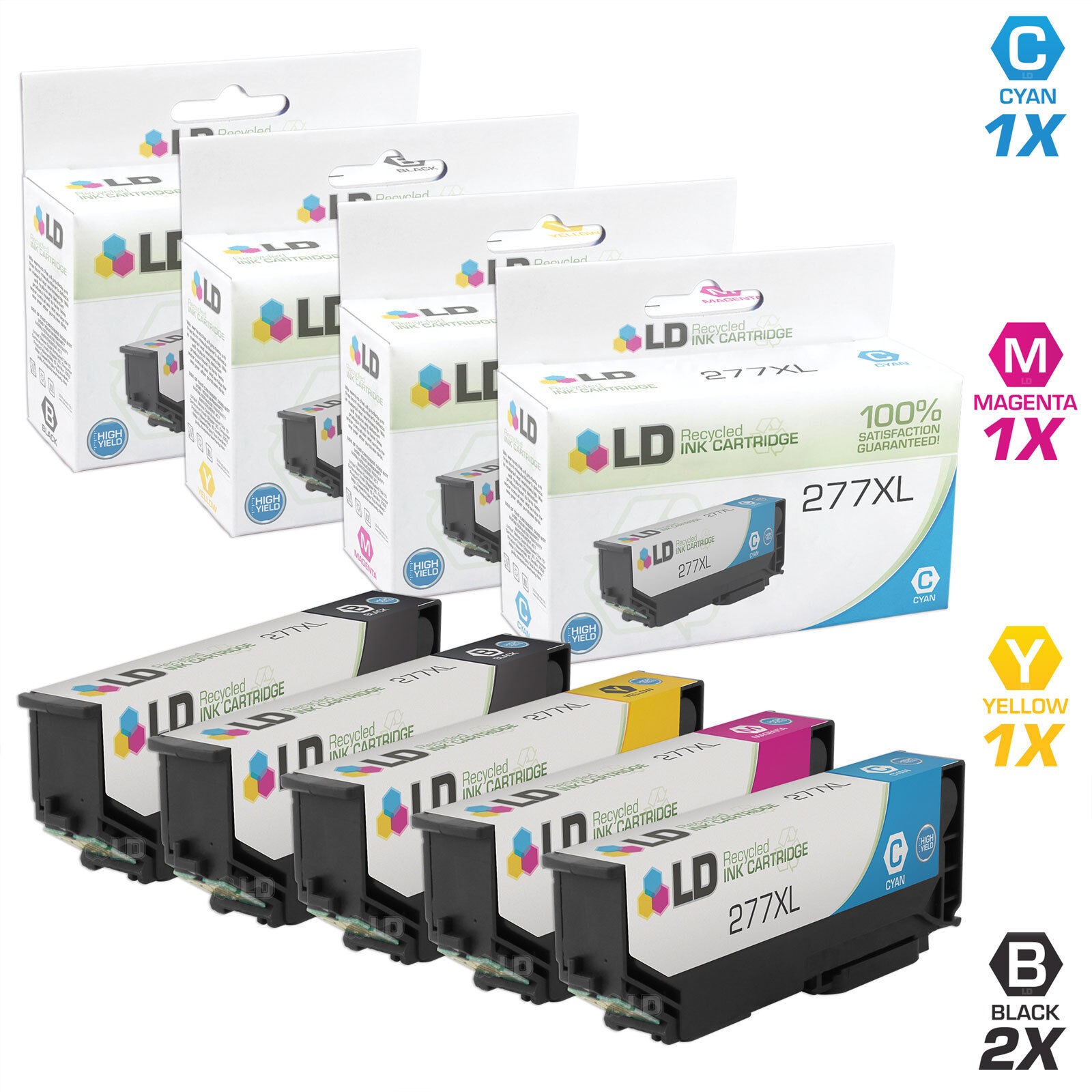 LD Replacement for Epson 277XL 5PK HY Cartridges: 2 B/ & 1 of each C/M/Y
