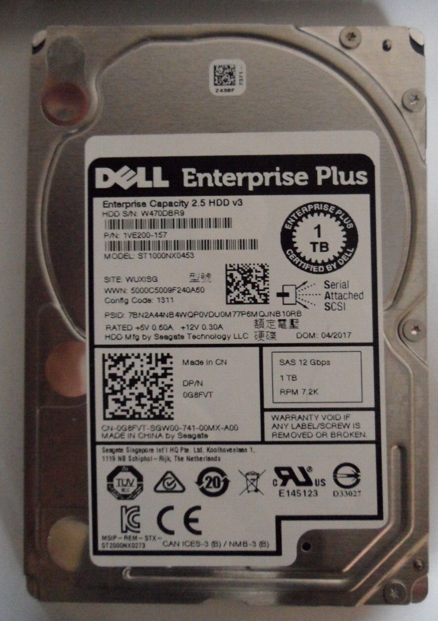 Dell G8FVT 0G8FVT 1TB SAS 12Gb/s RPM 7.2K 2.5in HDD ST1000NX0453