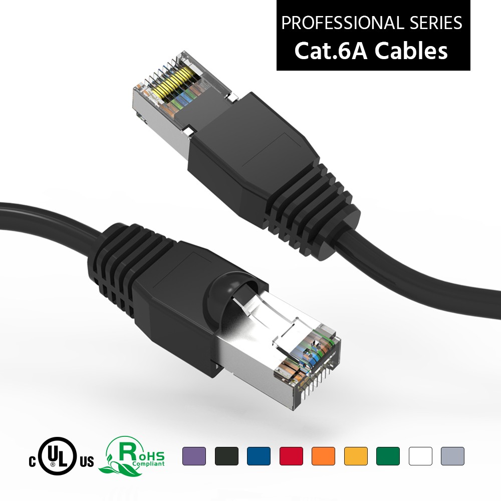 10 Pack of 50Ft CAT6A Shielded (SSTP) Ethernet Network Booted Cable Black