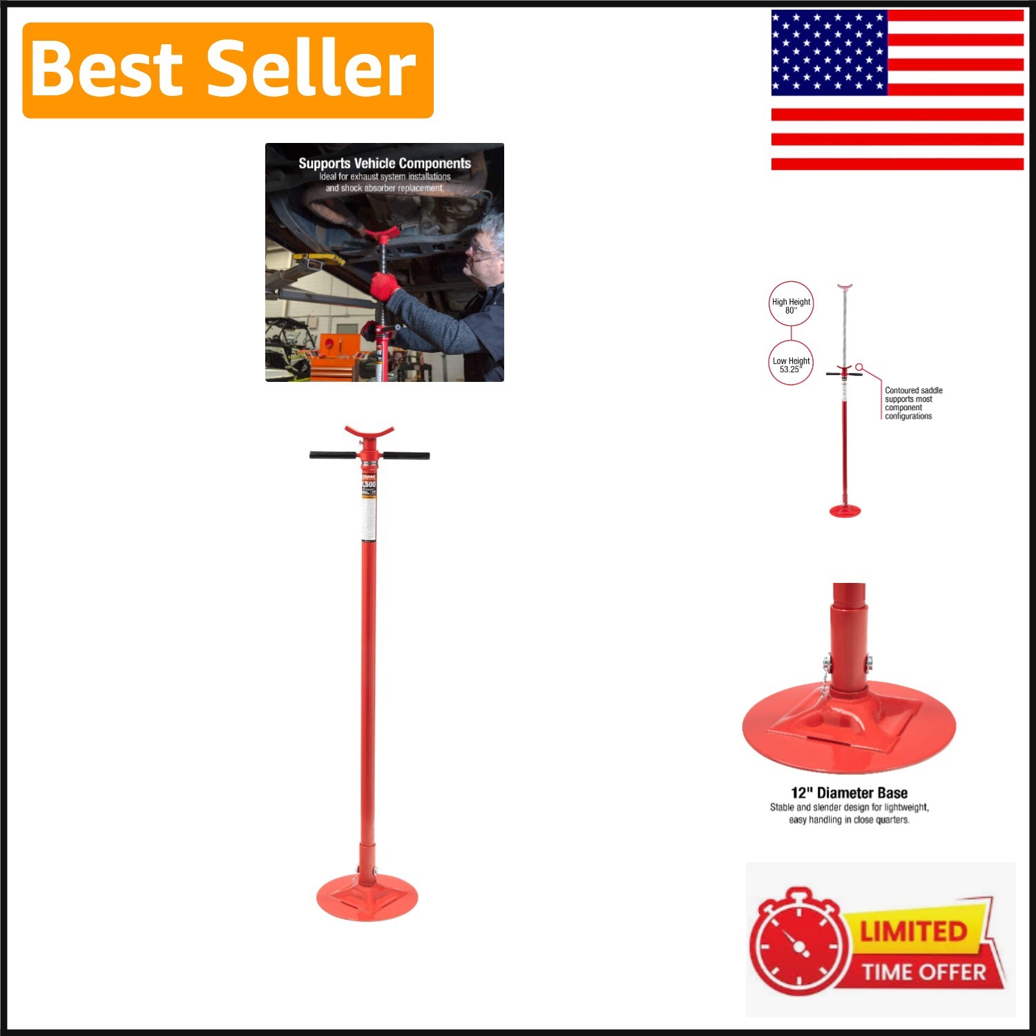 Heavy Duty ¾ Ton Underhoist Support Stand with 12 Inch Base for Easy Handling