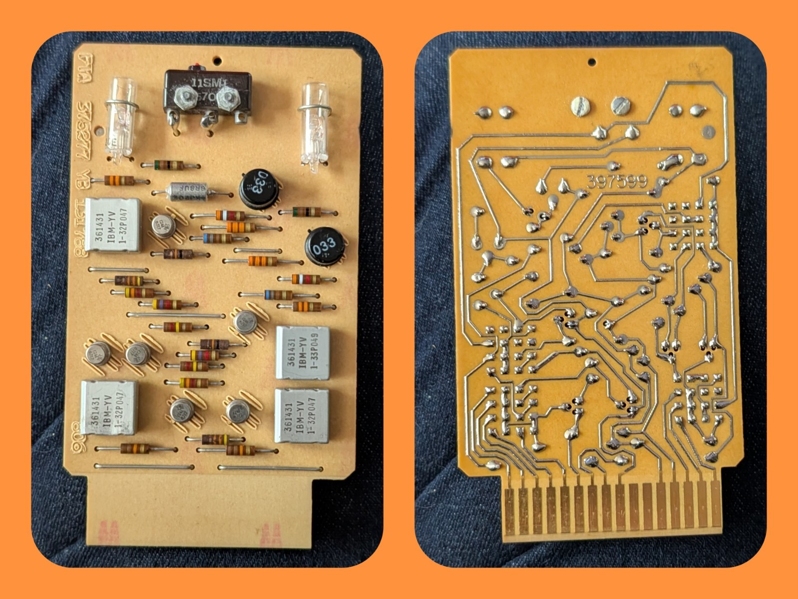 Vintage IBM 1950s-1970s Era SLS Card S/360 Gold Mainframe Neon Indicator Lamp