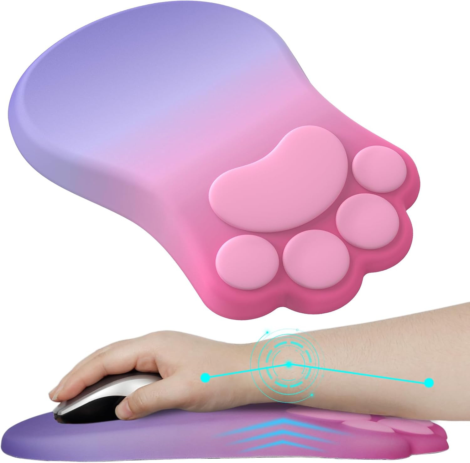 Ergonomic Mouse Pad with Wrist Rest,Pink Mouse Pad Wrist Support | Cute Cat Paw
