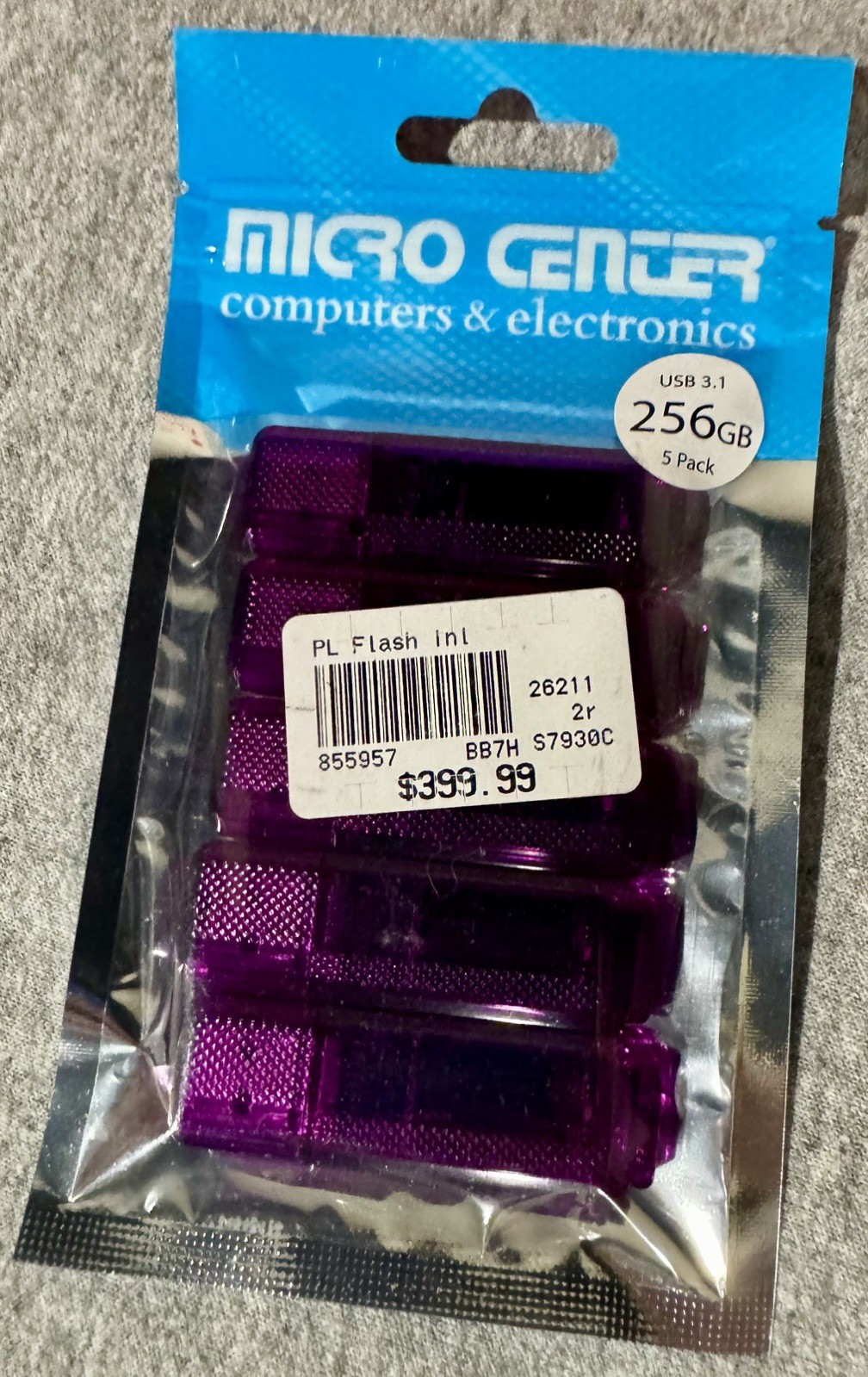LOT 5x Micro Center 256GB USB 3.1 Gen1 Flash Drive Faster USB Stick External