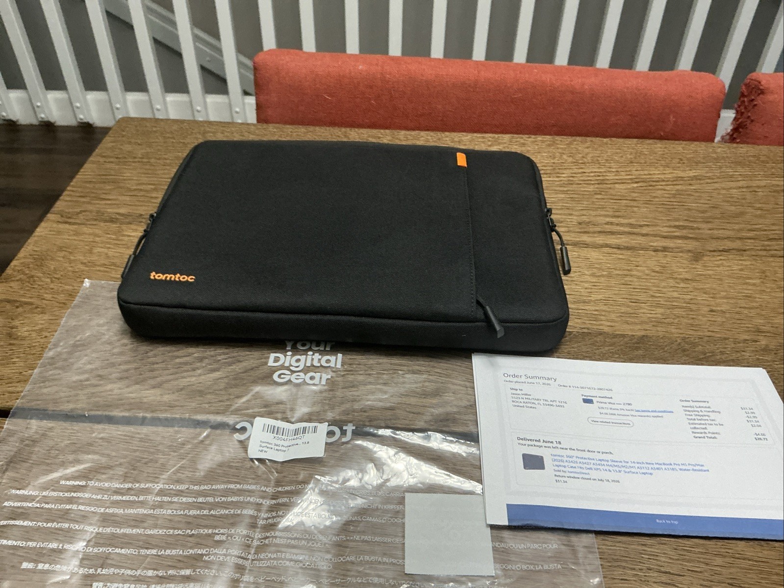 tomtoc 360 Protective Laptop Sleeve for 14-inch New MacBook Pro, Black