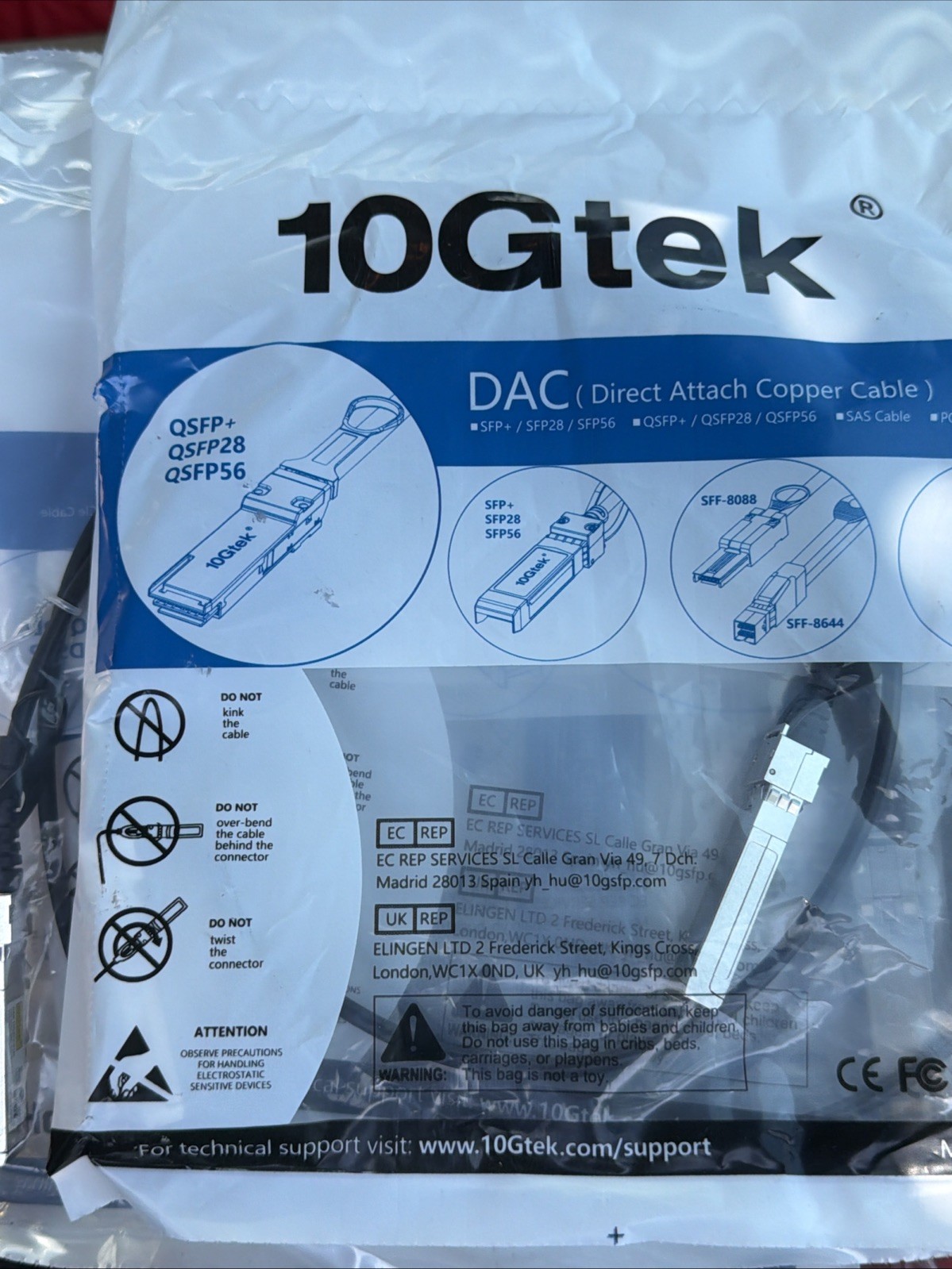 10Gtek SFP+ DAC Twinax Cable 10G Direct Attach Copper Cable 0.5m 10-pack