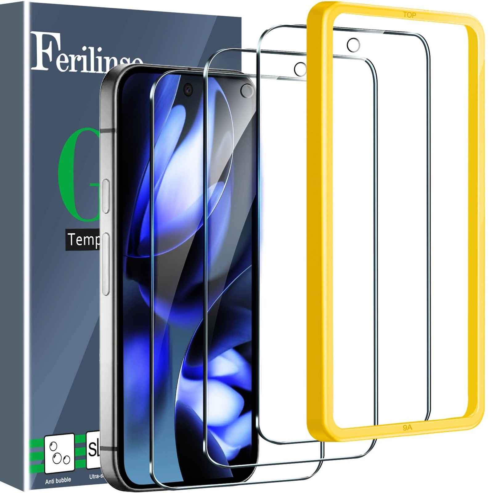 Ferilinso 3 Pack Screen Protector for Google Pixel 9A, Tempered Glass Phone C...