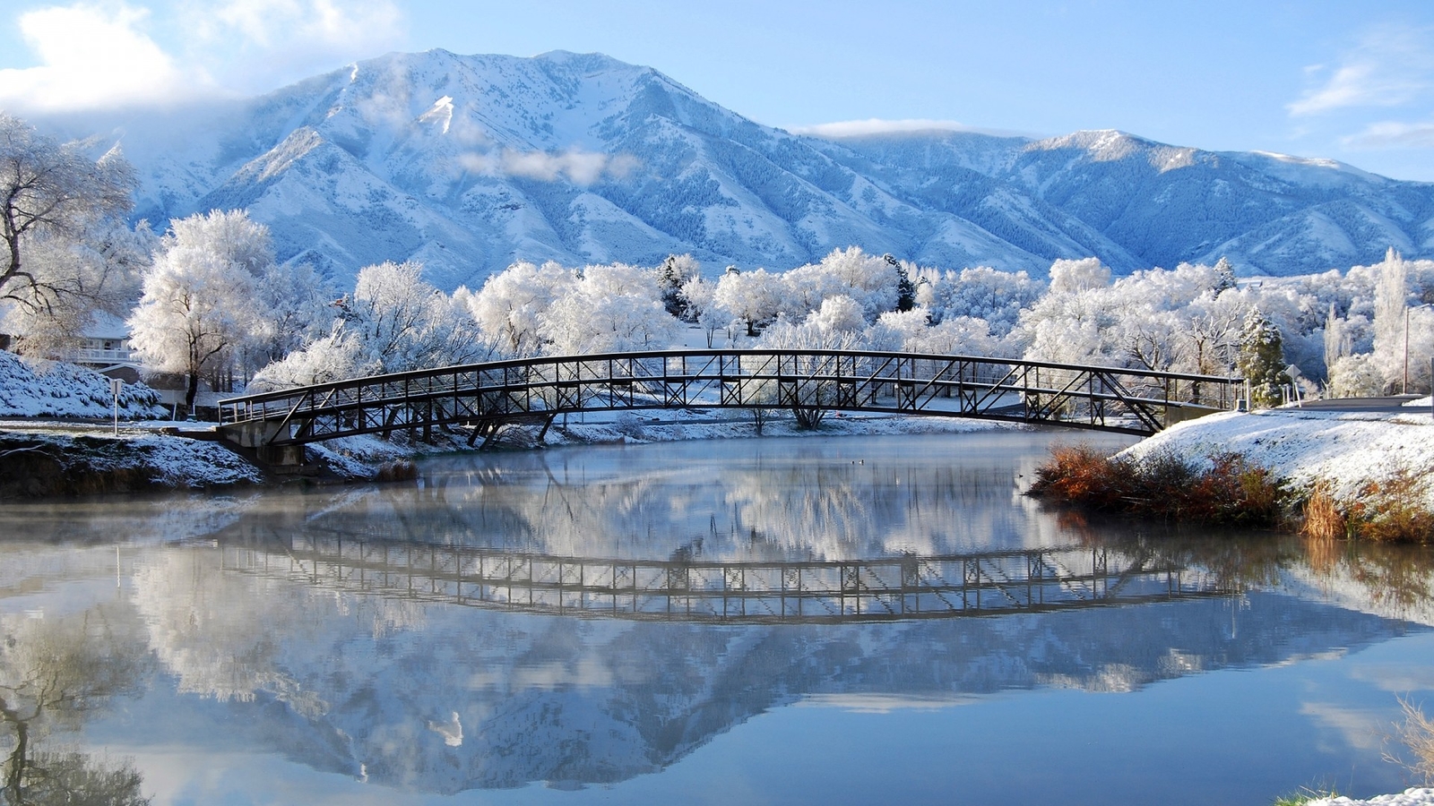 Landscape reflection bridge nature mountains river Custom Gaming Mat Desk