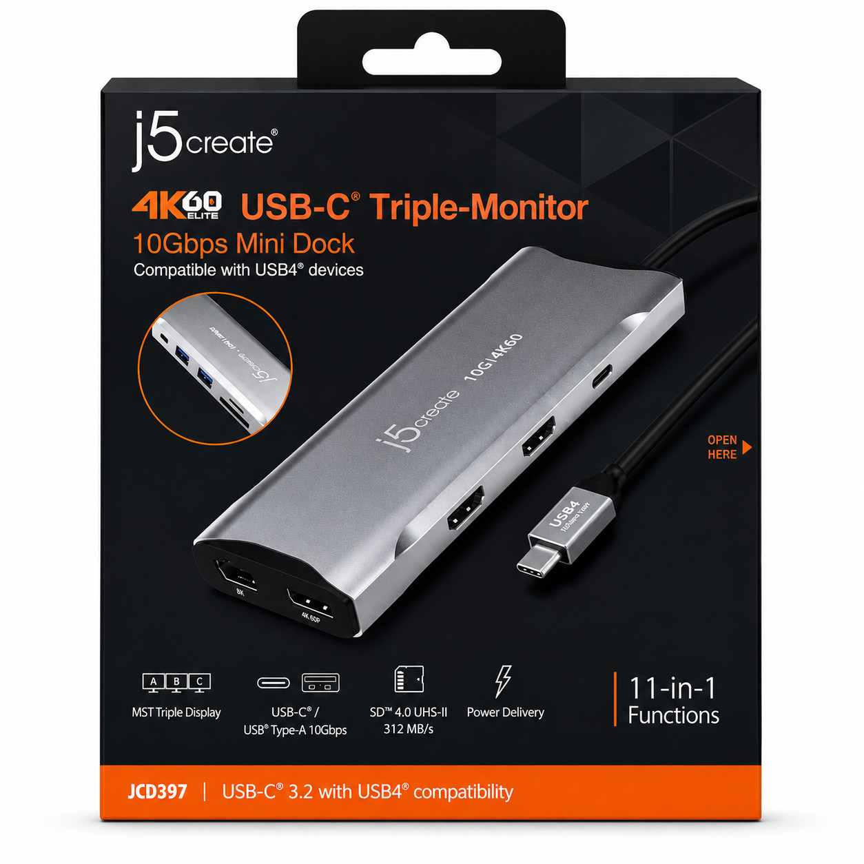 J5 Create 4K60 USB-C Triple -Monitor 10Gbps Mini Dock