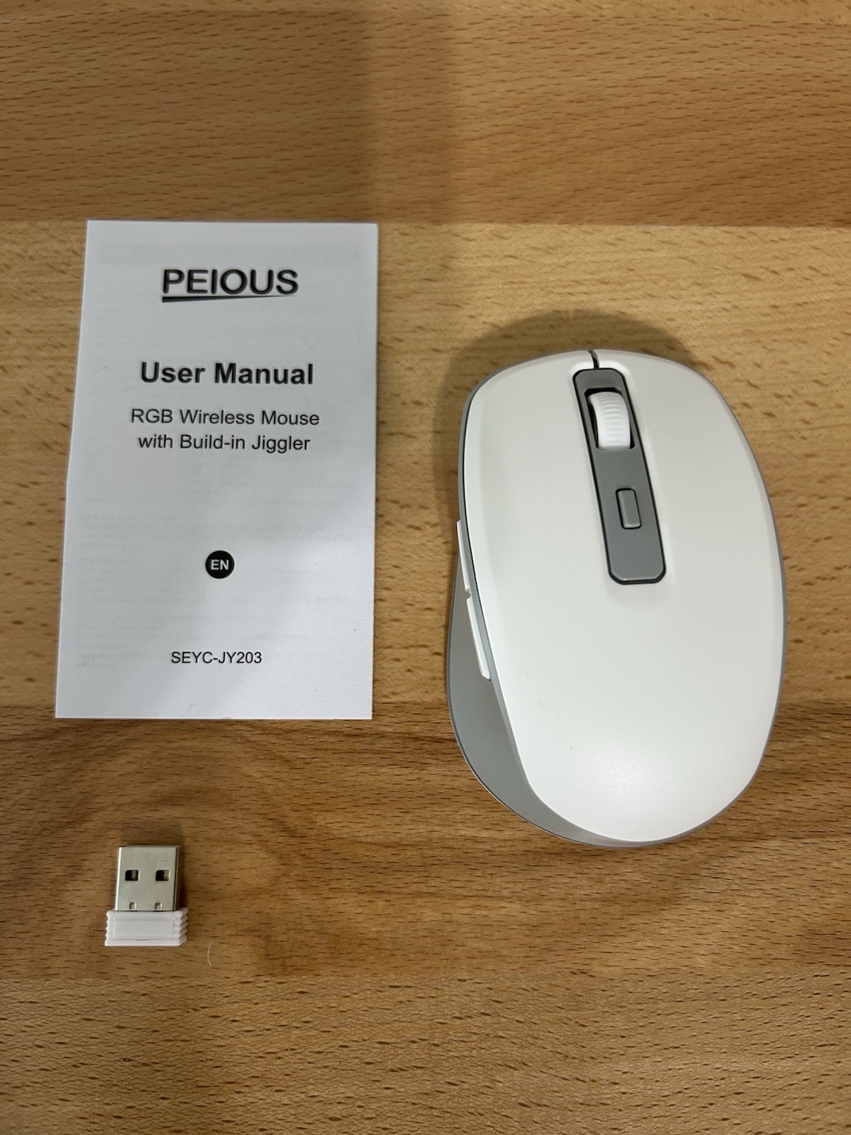PEIOUS SEYC-JY203 Wireless RGB Optical Mouse USB Receiver 1600 DPI White