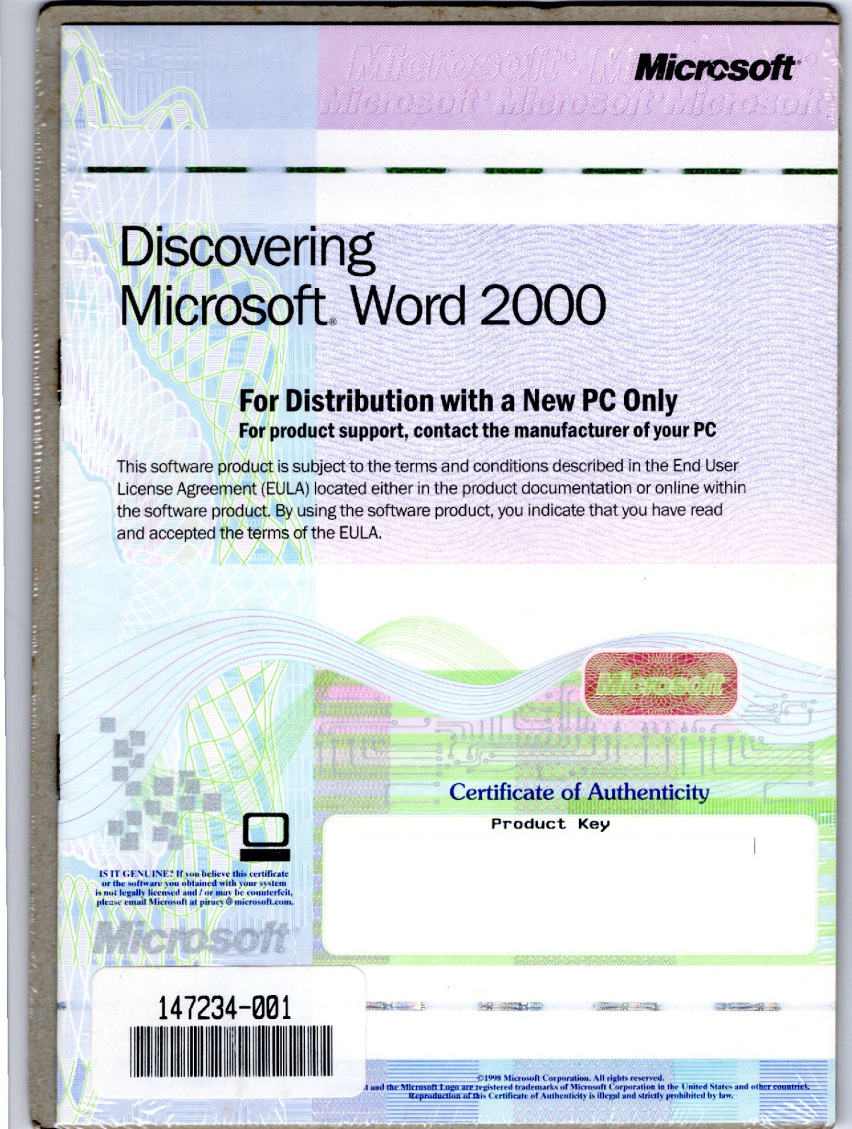 Discovering Microsoft Word 2000 (PC) Microsoft Office Software Sealed w/Key Code