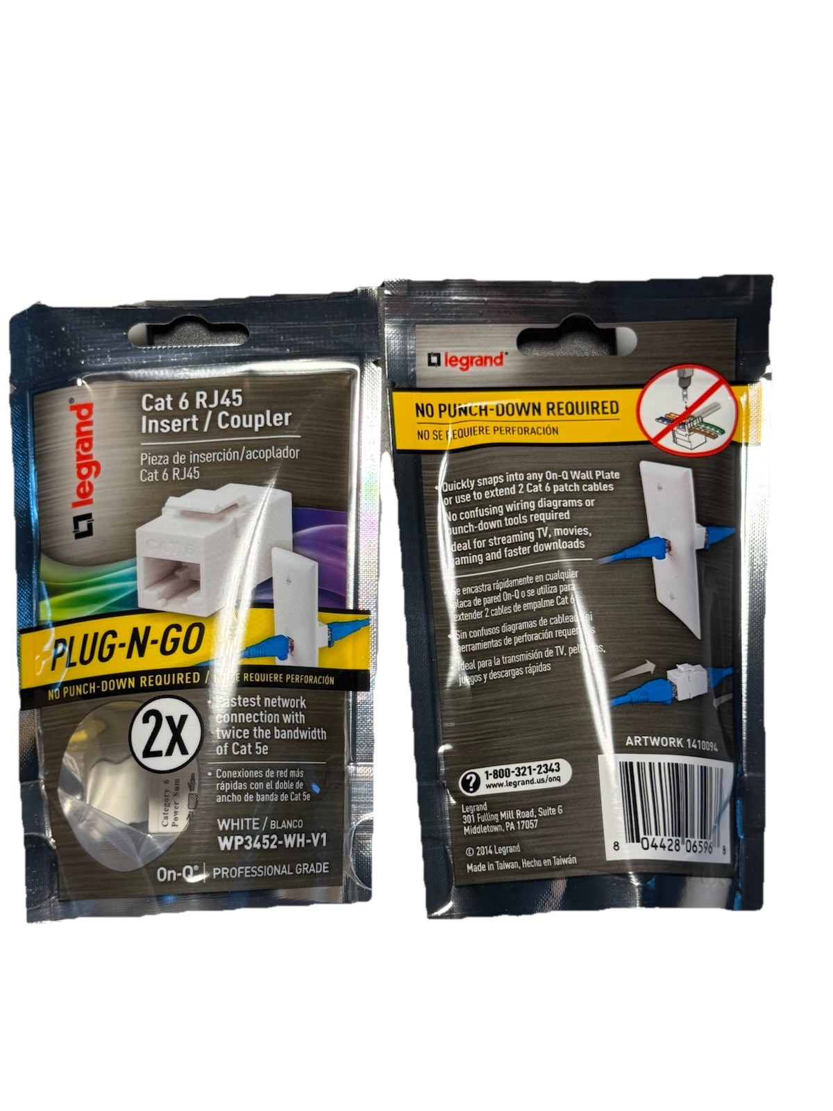 Legrand On-Q Cat 6 RJ45 Keystone Coupler – White – Plug-N-Go – NEW Sealed