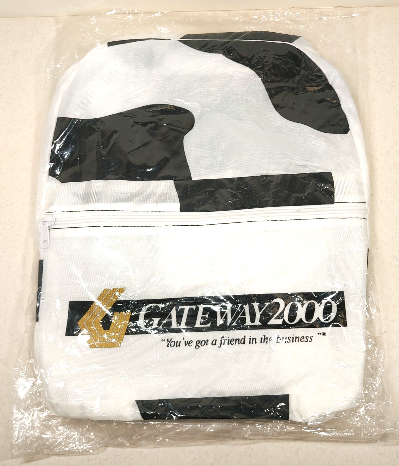 Vintage Gateway 2000 Backpack Black White Cow Print NEW Lightweight Nylon