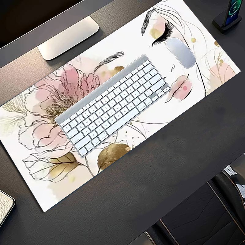 1pc Diatom Mud Extra Large Mouse Pad | Card Game Mat, Pastel Pink Floral Close