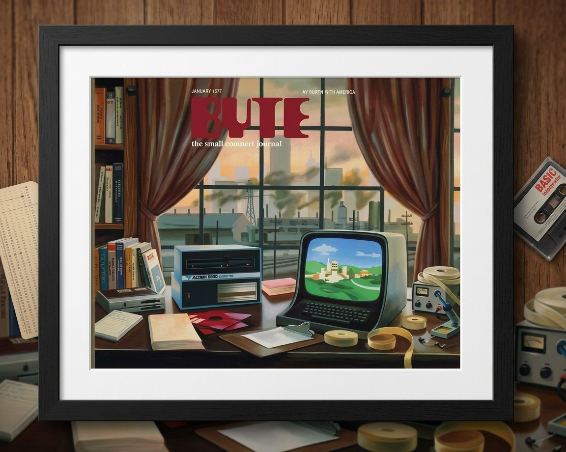 Framed Retro BYTE Magazine Cover Canvas 10"x8" Altair 8800 Vintage Tech Computer