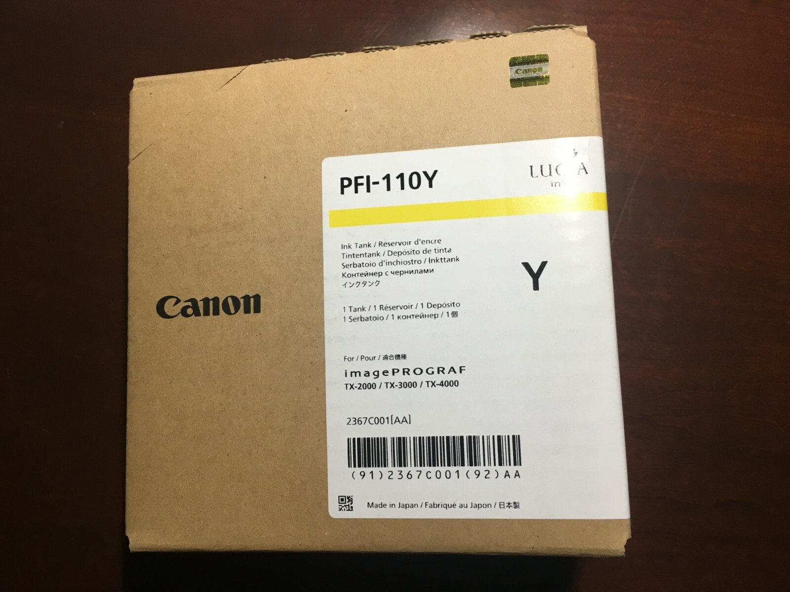 Canon PFI-110Y  Yellow Ink (160ml), imagePROGRAF TX-Series GENUINE, NEW