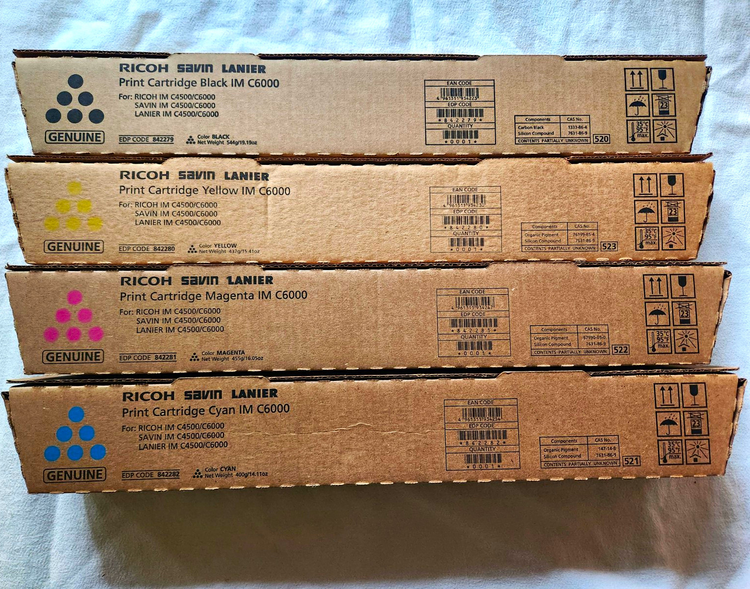 Ricoh Genuine CMYK Laser Cartridge Set IM C4500/5500/6000 Savin 842279-82