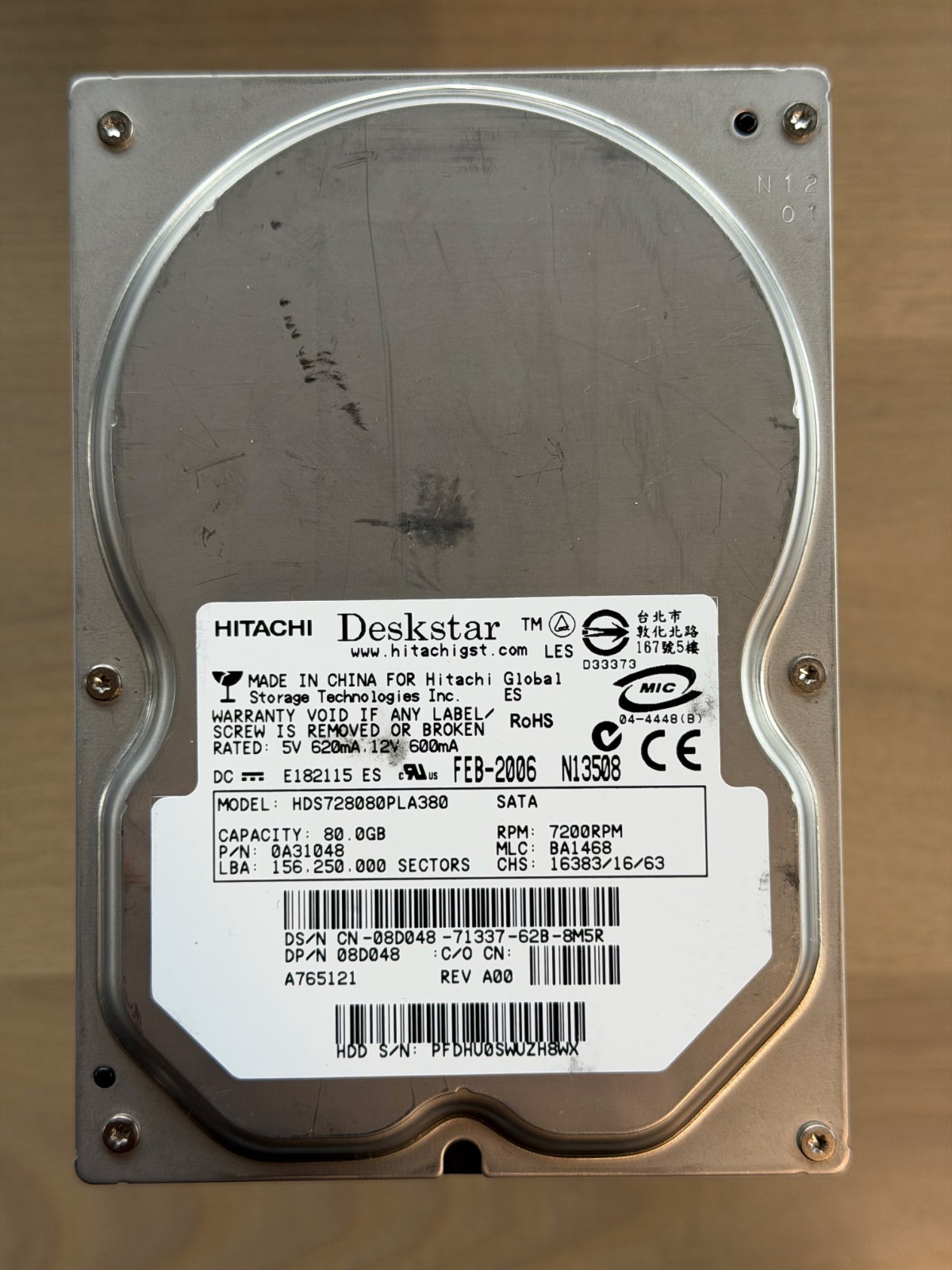80GB Hitachi Deskstar 7200RPM HDS728080PLA380 Internal HDD 3.5" 0A31048