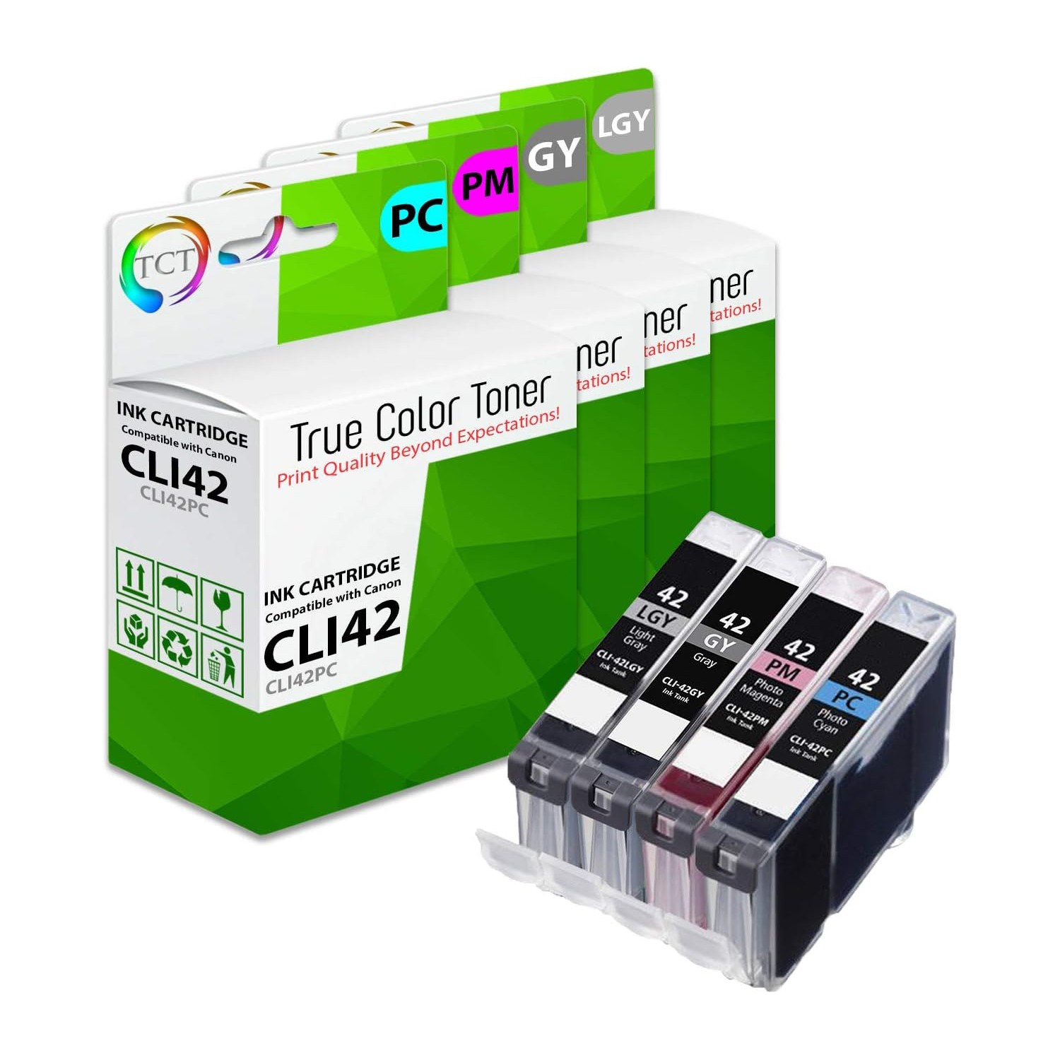 4Pk TCT CLI42 CLI-42 PC PM GY LGY High Yield For Canon Pixma Pro 100 Compatible