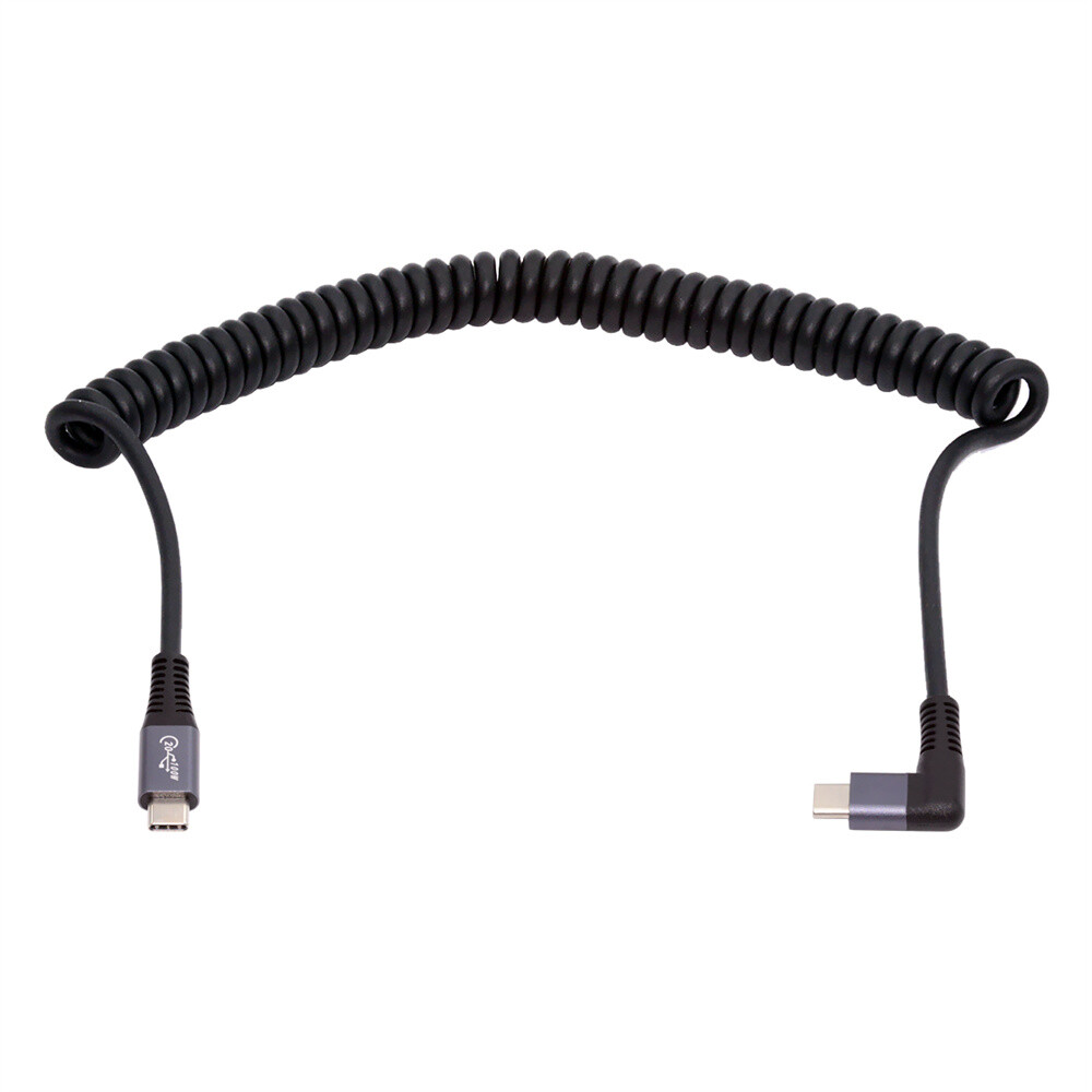Stretch Coiled USB-C USB4 Cable 20Gbps 100W 8K Type-C Right Angled Male to Male