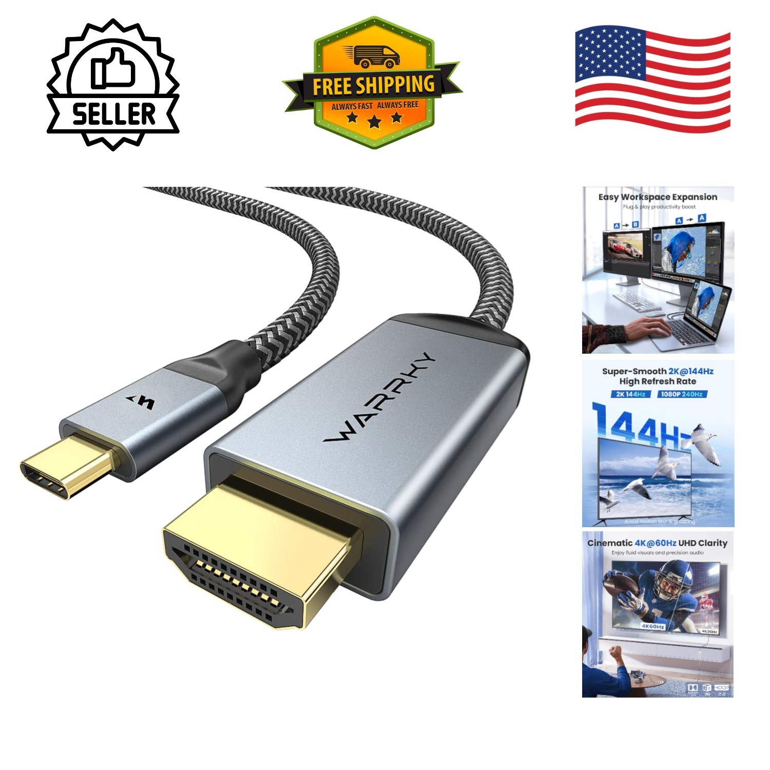 3.3FT USB-C to HDMI Cable with Gold-Plated Connectors for 4K Visuals