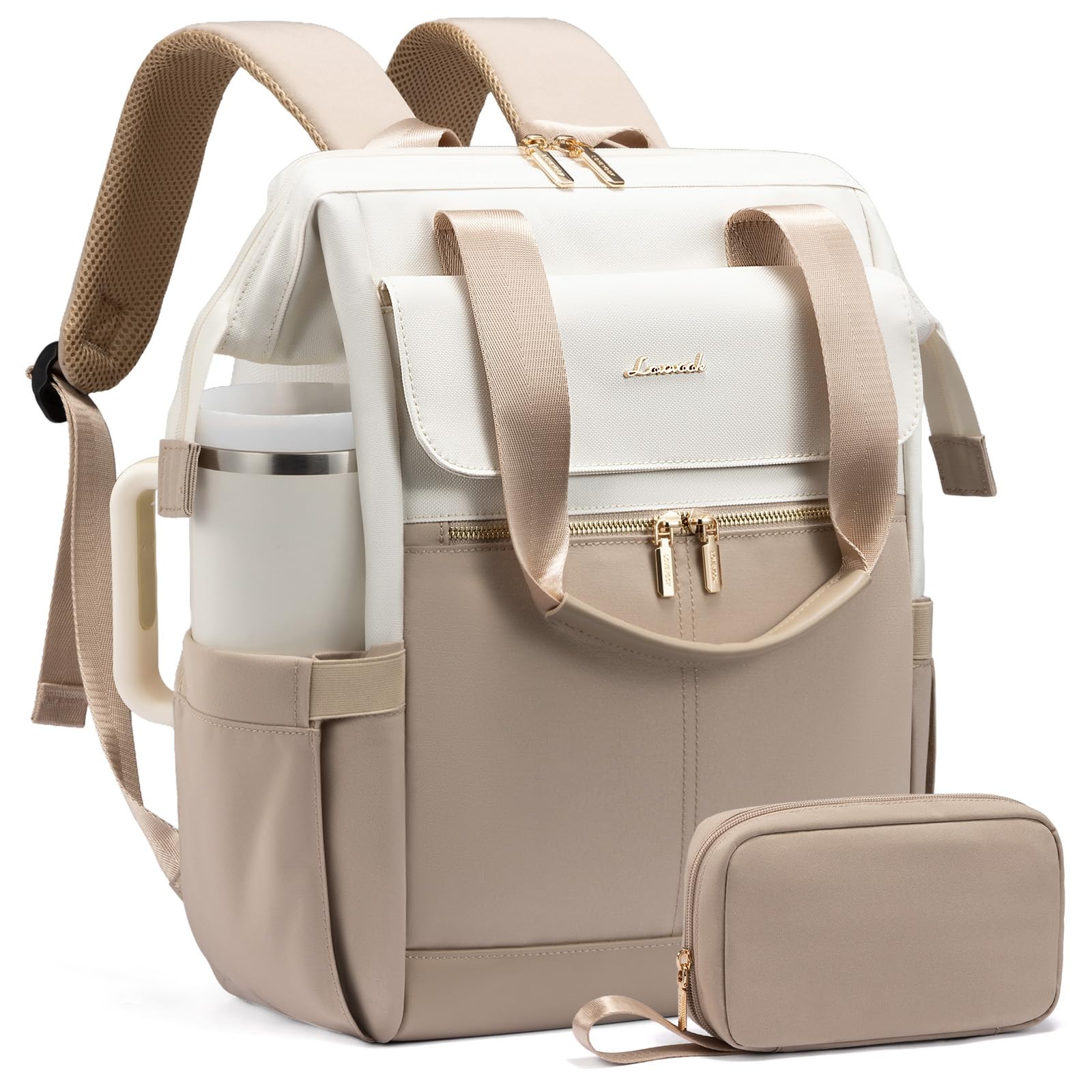 LOVEVOOK Laptop Backpack for Women, 15.6 Inch 15.6" - 2pcs, Beige - Khaki