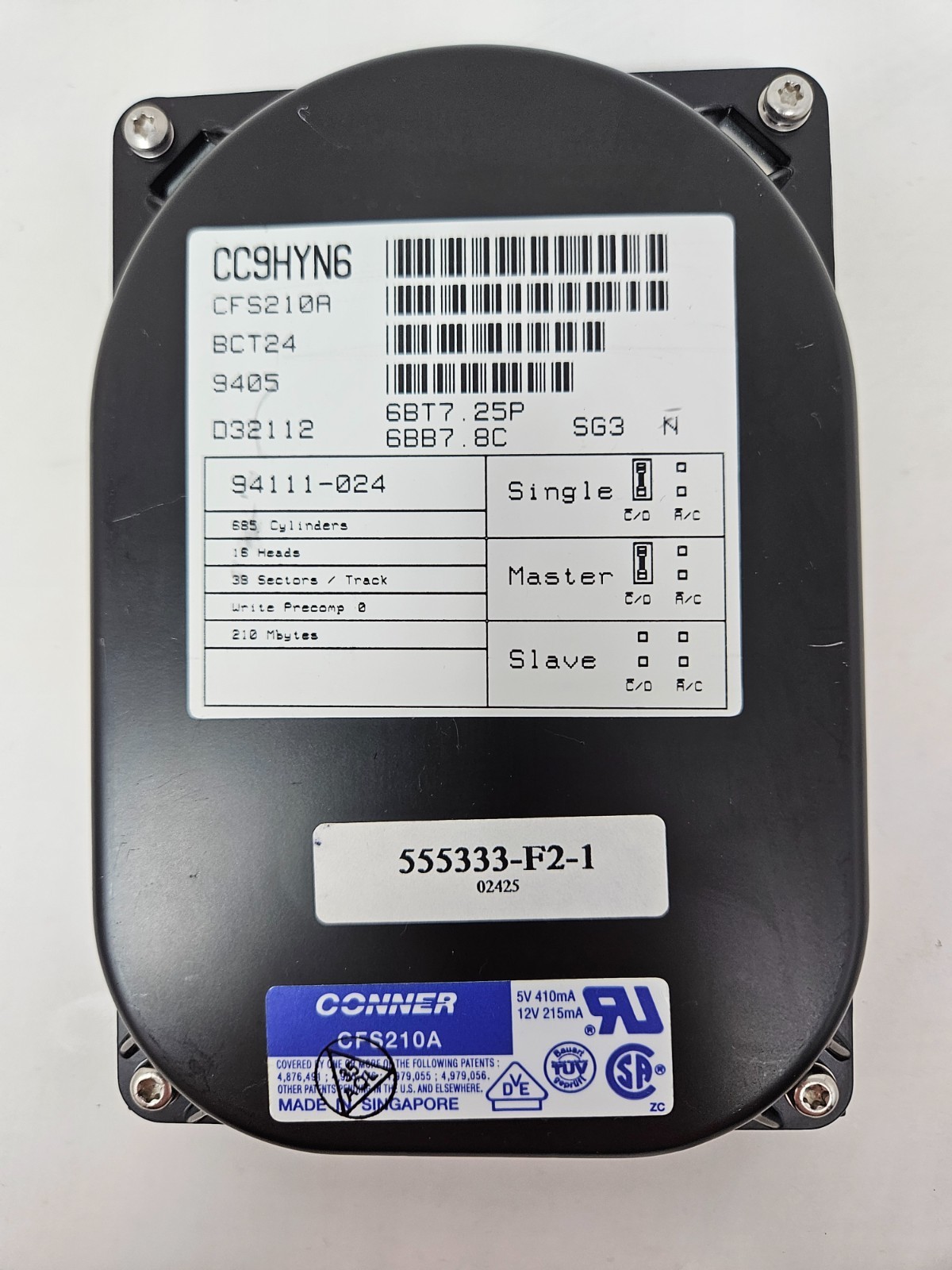 CONNER CFS210A 210MB 3600RPM 32KB IDE 3.5'' Hard Drive *See Description*