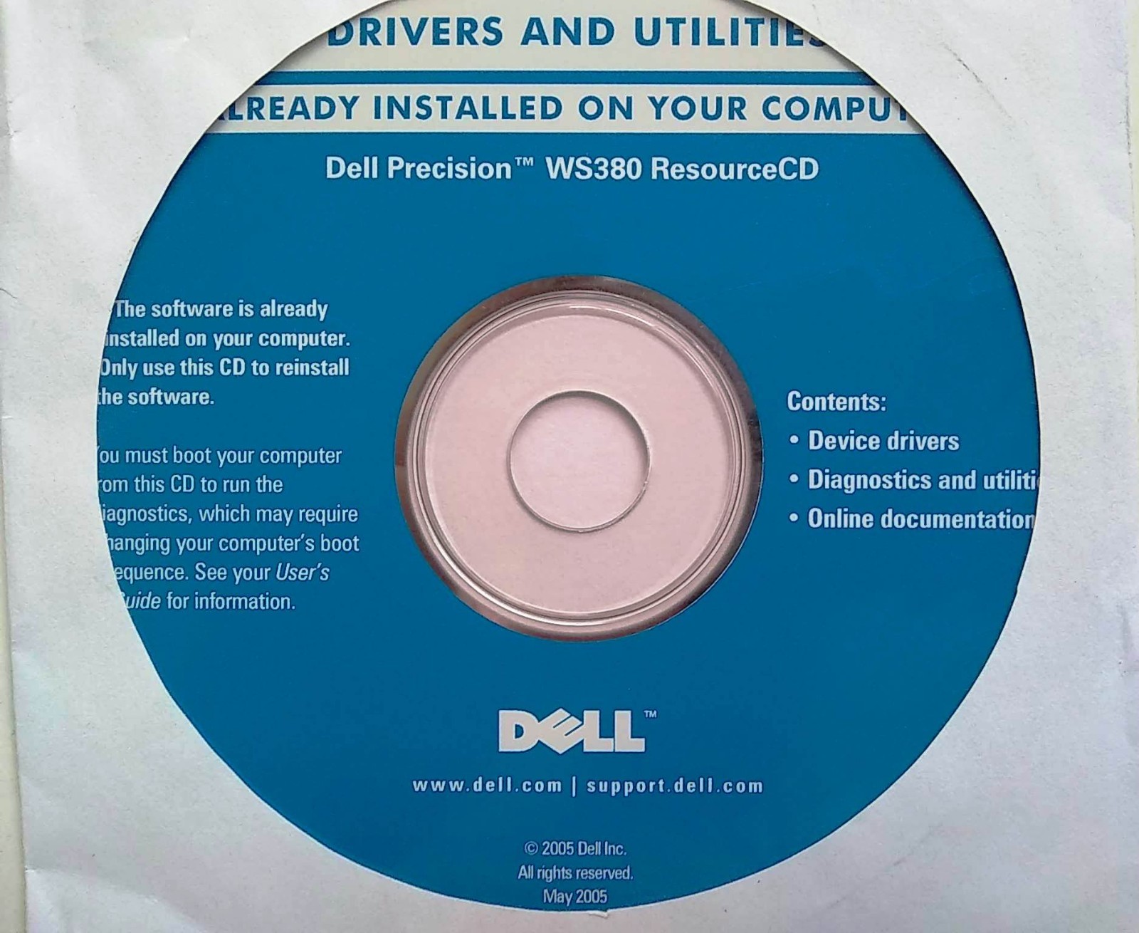 Dell Precision WS380 Resource CD Drivers & Utilities w/ License