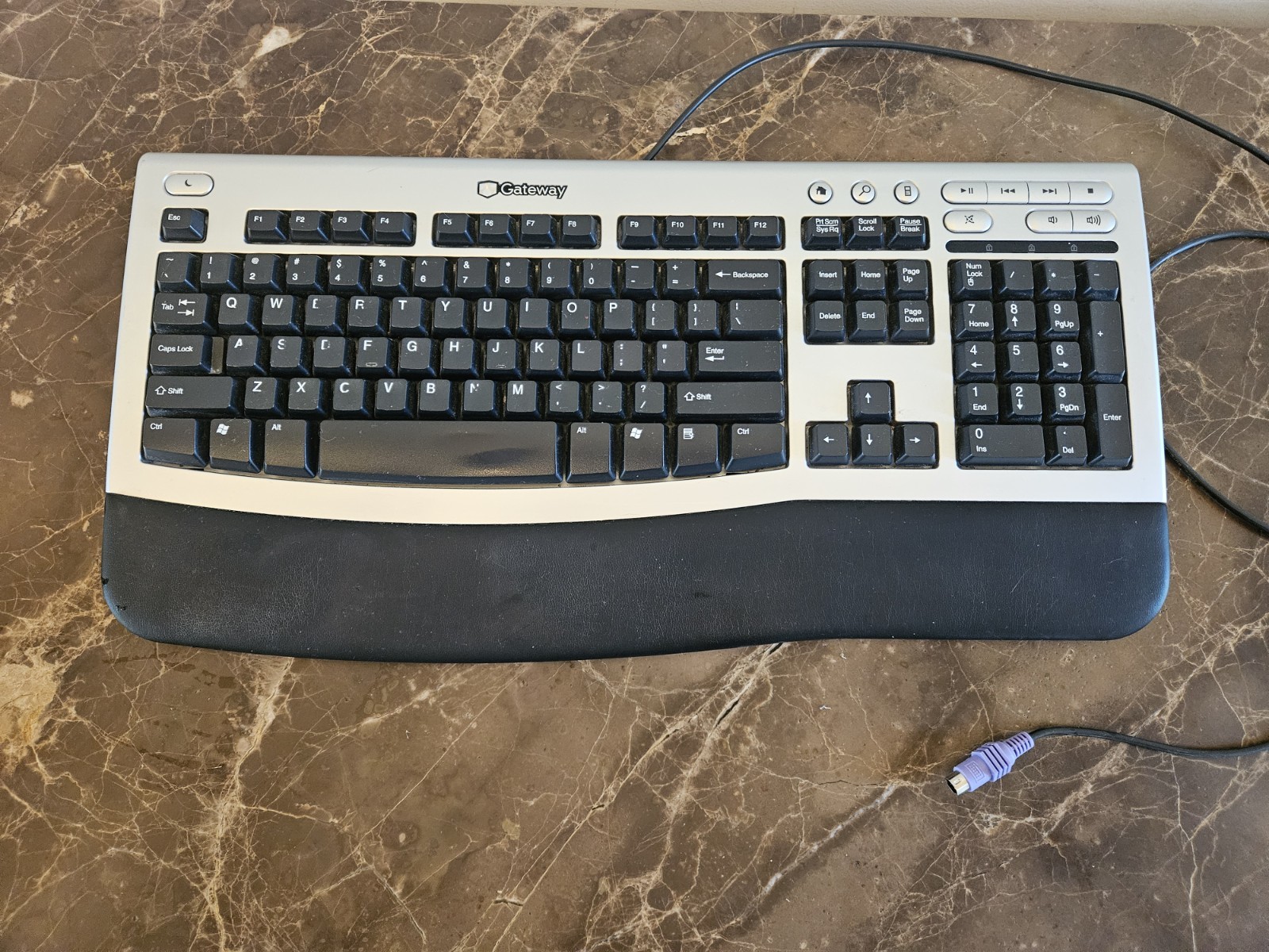 ~ Vintage GATEWAY Black & Silver Ergonomic Keyboard Wired KB-0532 PS/2 ~