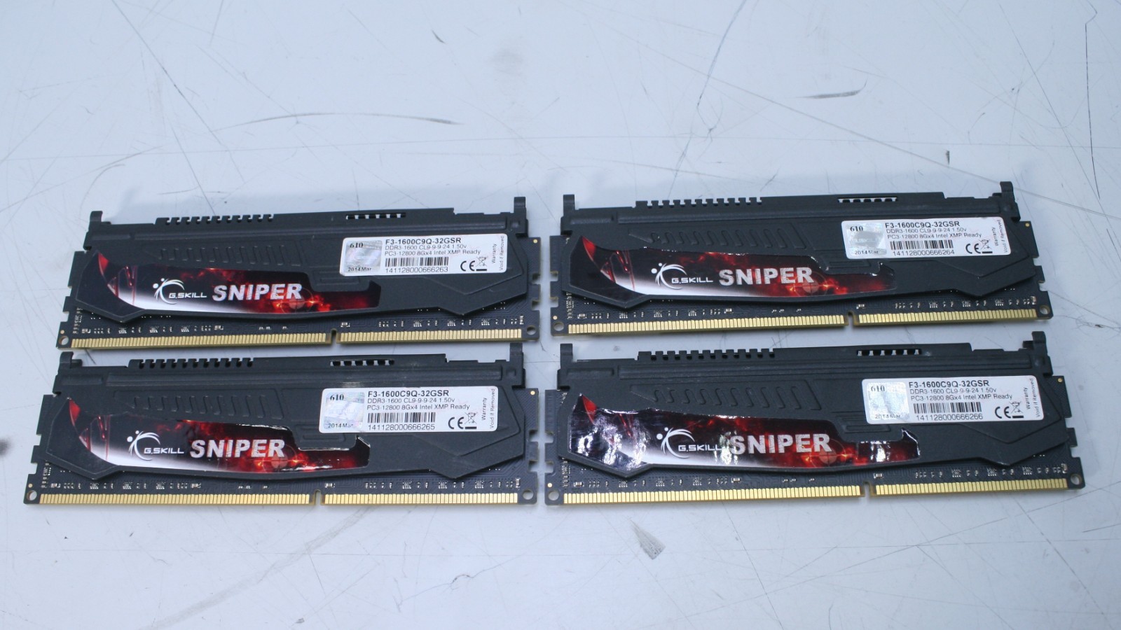32GB (4X 8GB) G.SKILL SNIPER DDR3-1600 F3-1600C9Q-32GSR 1.50V MEMORY RAM (T7-B2)