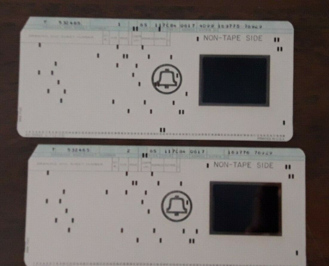 2 Vintage Computer Punch Cards with Microfiche Microfilm RARE BELL 