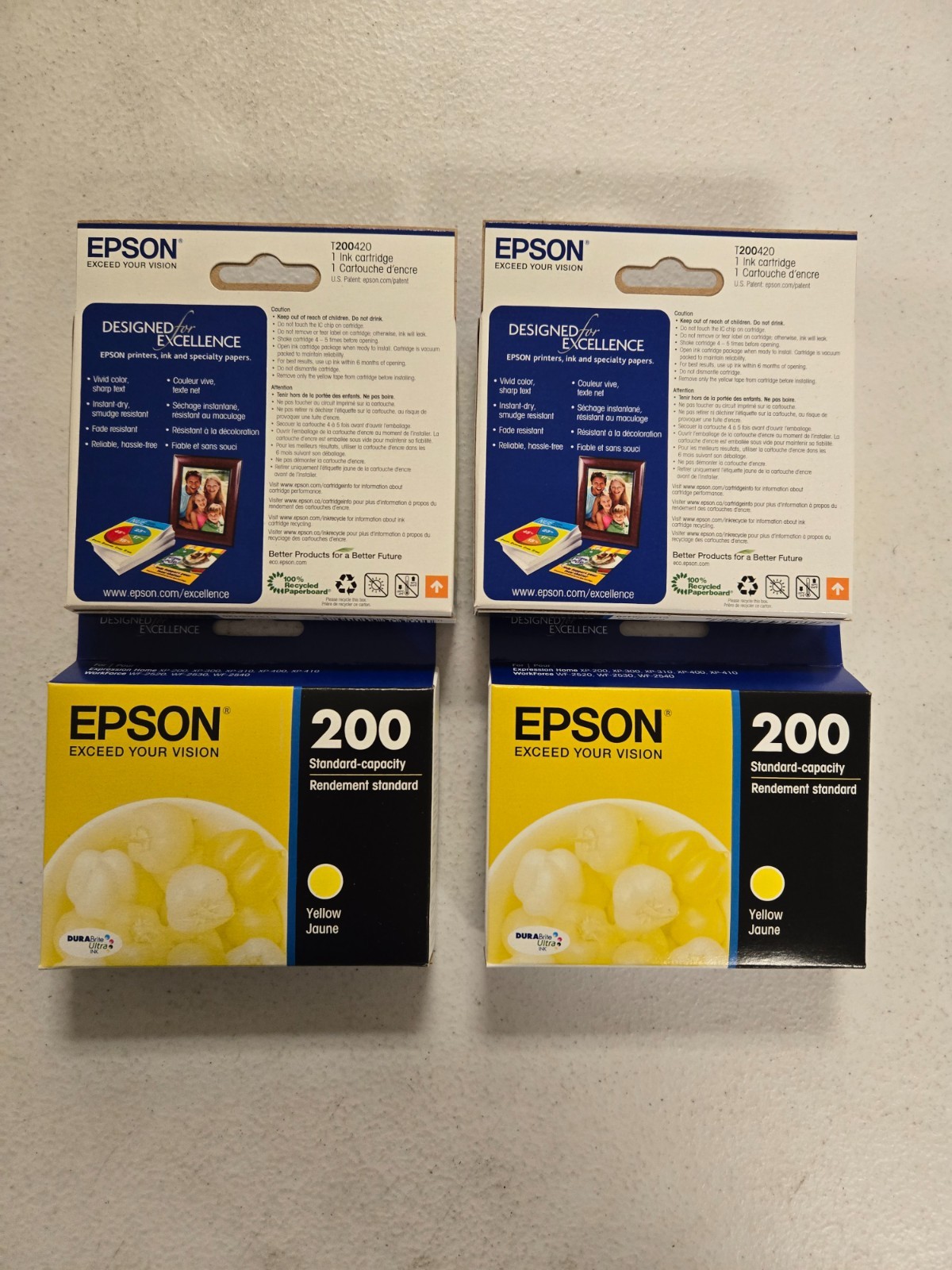 4 PACK - Epson T200 Yellow Standard Yield Ink Cartridge T200420-S exp 03/2027