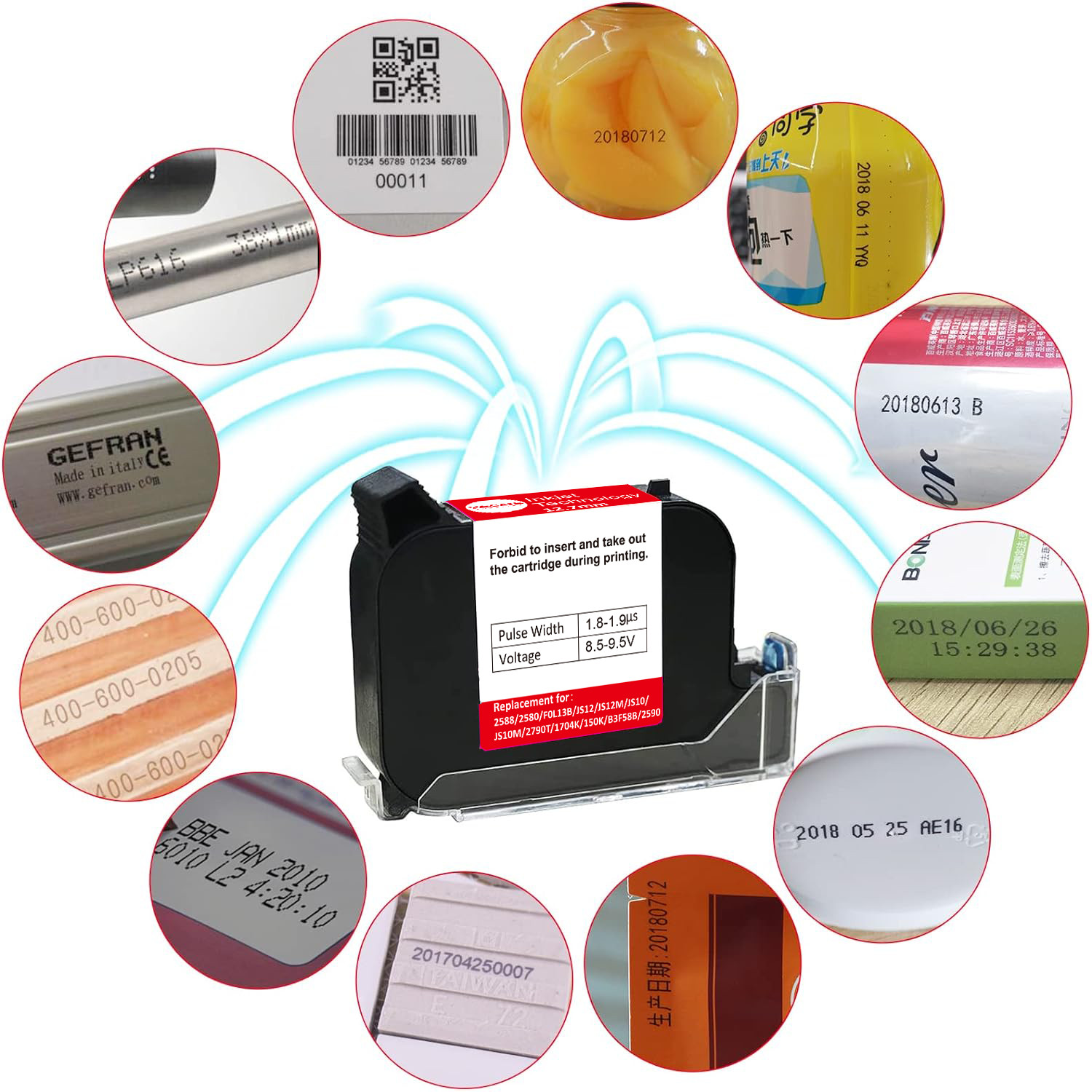 JS12M 12.7mm Quick Dry Handheld Inkjet Ink Cartridge for Unencrypted Printer