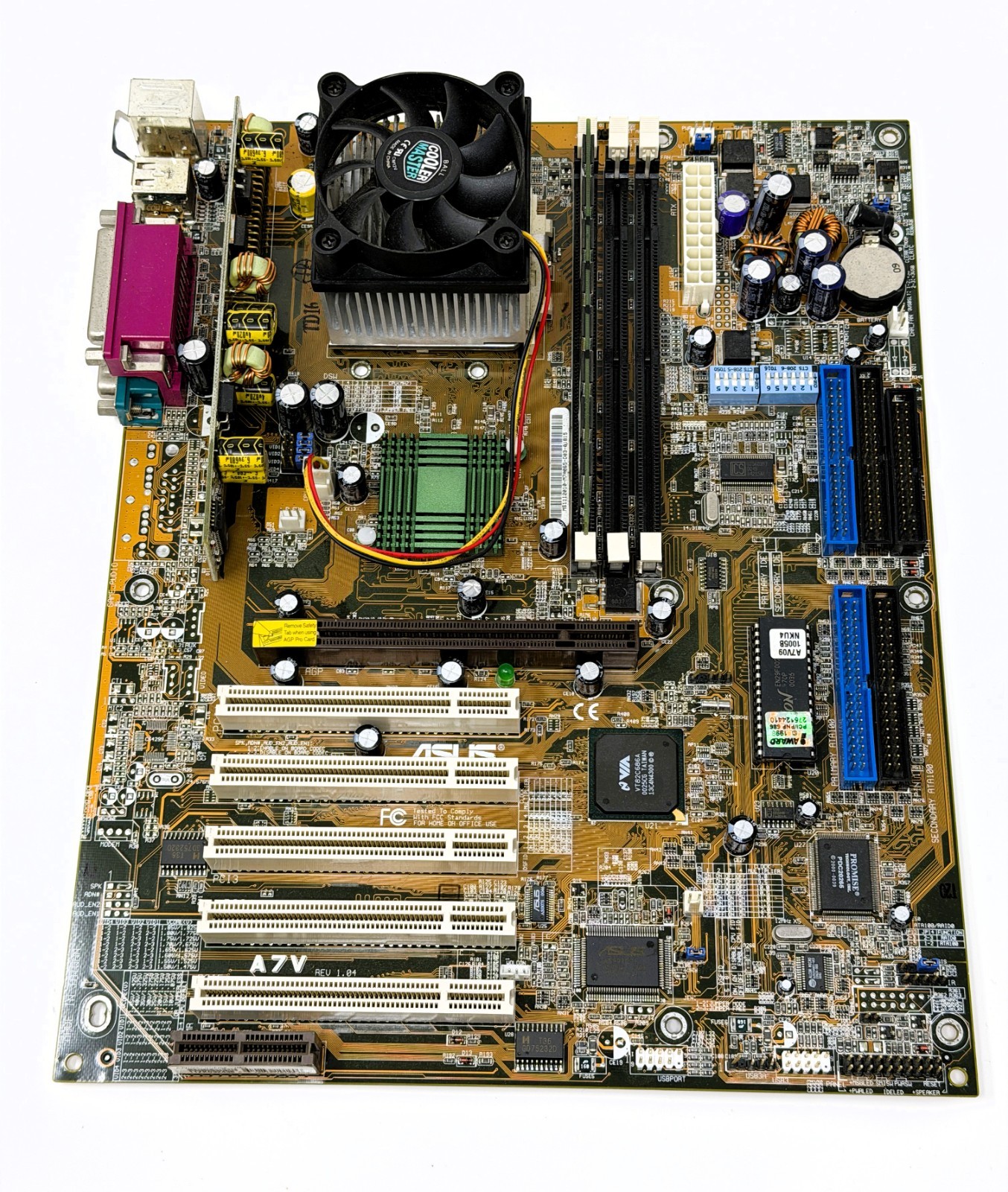 ASUS A7V Rev 1.04 Socket A Motherboard Athlon 1GHz 512MB PC133 CPU Cooler
