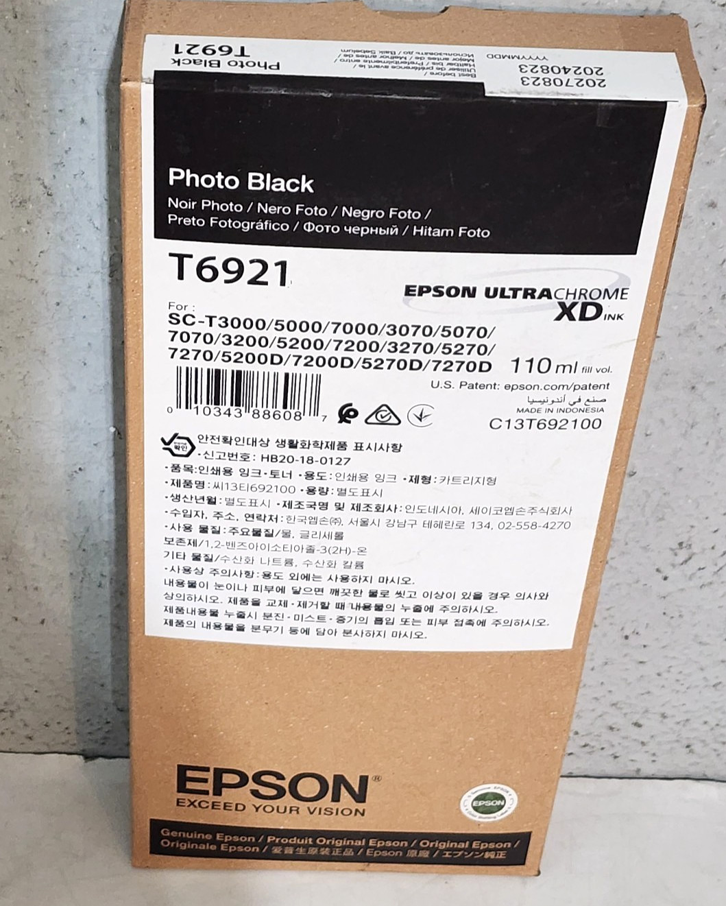 Epson T6921 Photo Black 110ml Ink Cartridge SC-T3000 New Sealed Box EXP 2027