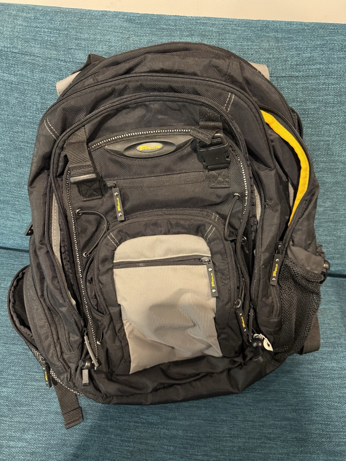 Targus Laptop Backpack Black/Grey/Yellow Ballistic Nylon Multi-Pocket Travel Bag