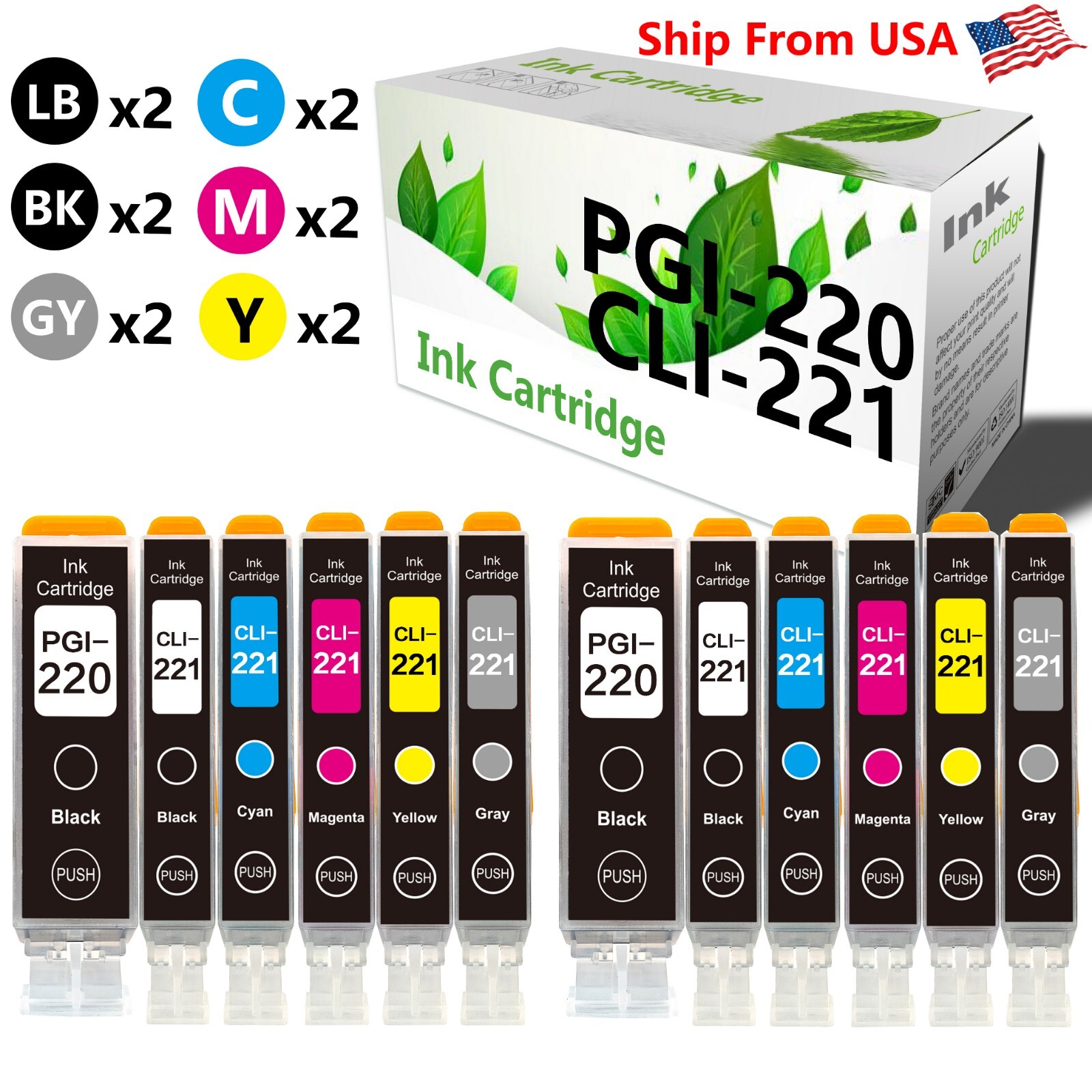 12PK PGI220 CLI 221 Ink Cartridge Fit For PIXMA MP540 MP550 MP980 Printer