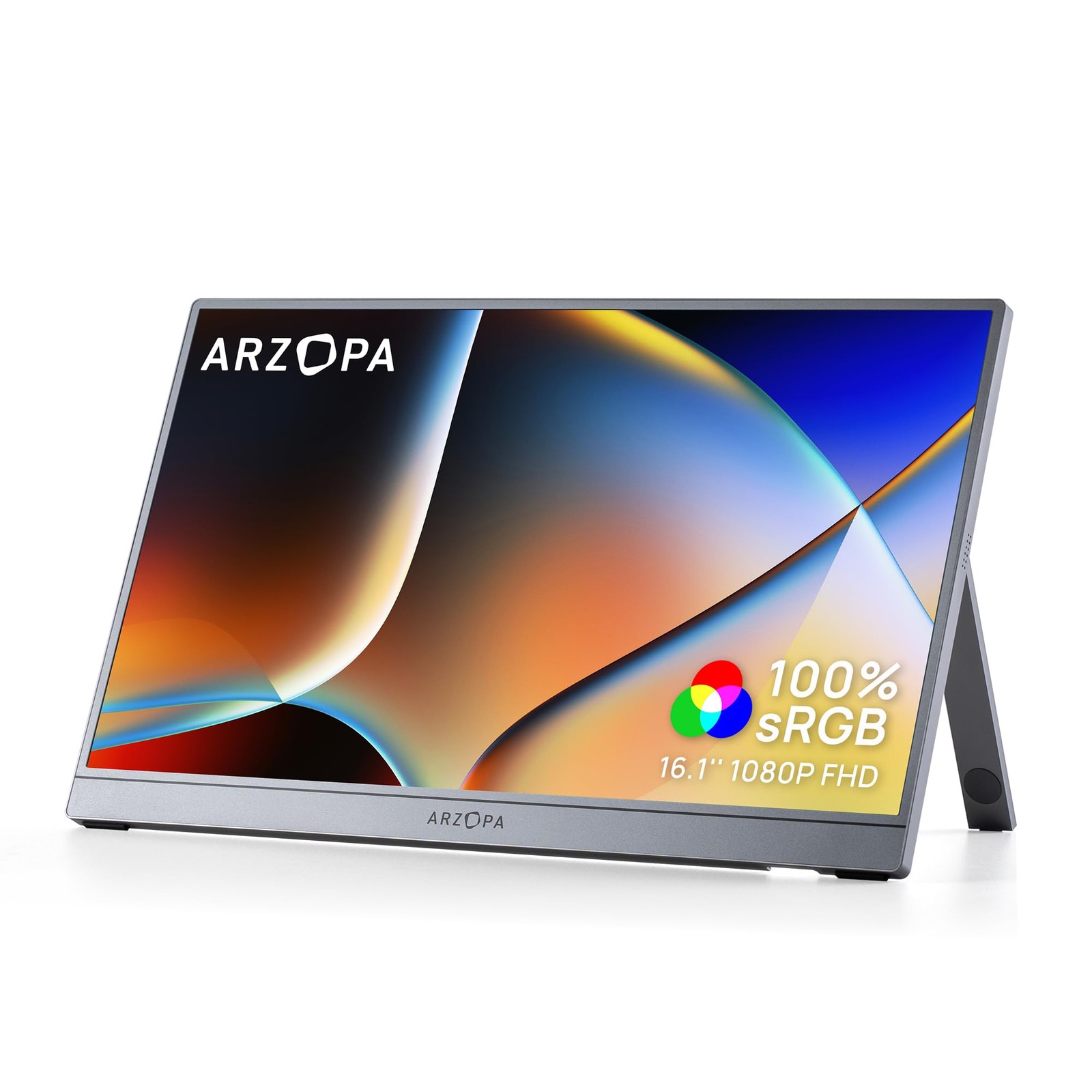 ARZOPA 16.1" Portable Monitor Gray, 100% sRGB FHD 1080P Kickstand 16.1", Gray