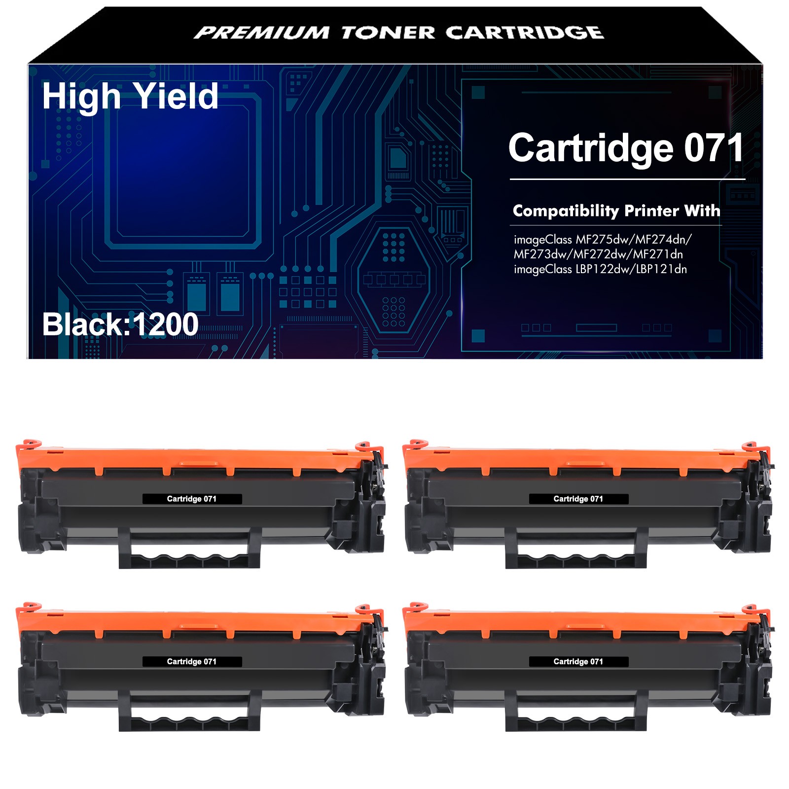 4× CRG071 Toner Cartridge for Canon 071 imageCLASS LBP120 MF270 Mf272dw NEW CHIP
