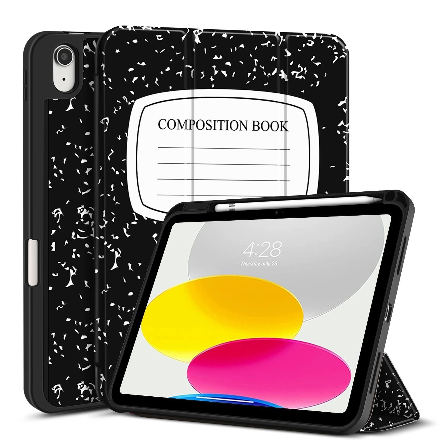 Trifold Smart Stand Cover - Case for 10th Gen iPad 2022, Composition Book Black