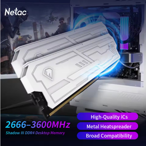 Netac Shadow III DDR4 RAM 8GB 16GB 32GB 3200 3600MHz 288Pin Desktop Memory Kit