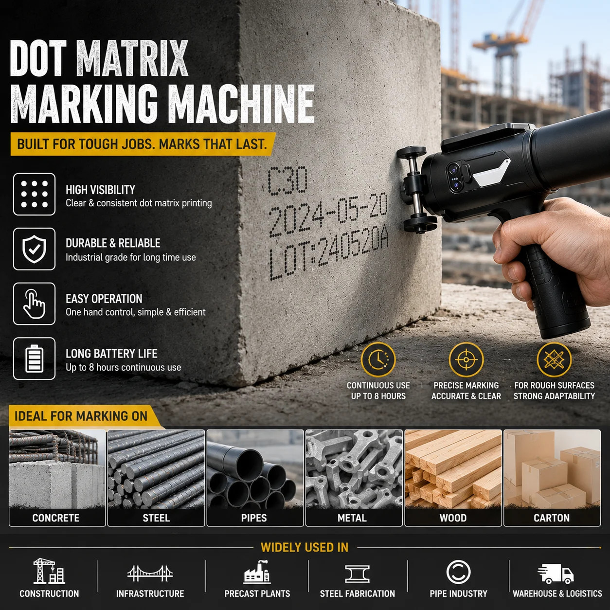 Portable 60mm Handheld Dot Matrix Inkjet Date QR Barcode
