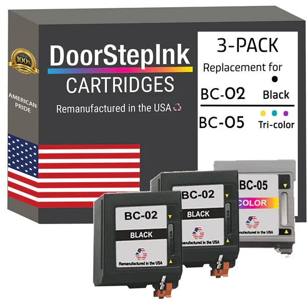 DoorStepInk Compatible Ink Cartridge for Canon BC-02 2Black /BC-05 Color 3Pk-USA