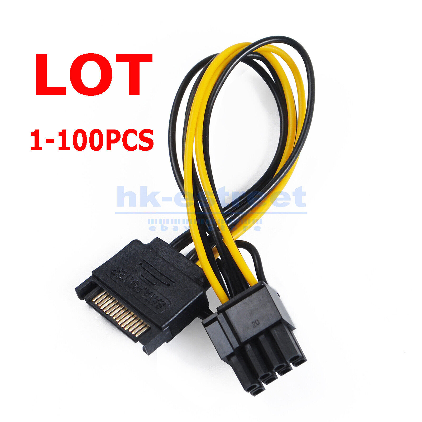 15-pin SATA Male to 8-pin (6+2) GPU Graphic Card Power Adapter Cable PCI-E Lot