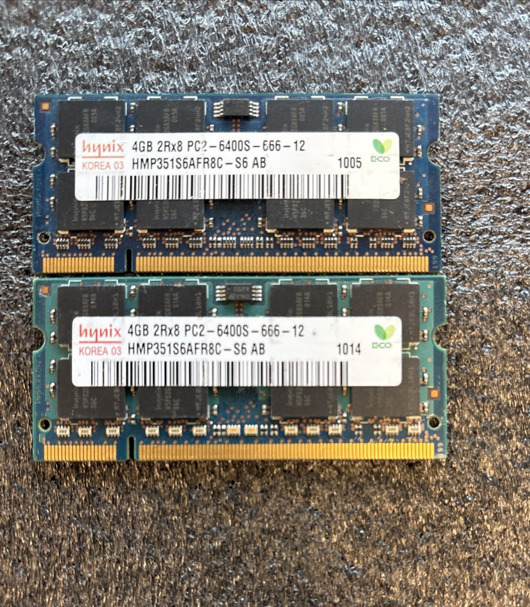 Hynix 8GB KIT ( 2X 4GB ) DDR2 800Mhz SODIMM PC2-6400 Memory Ram **TESTED**