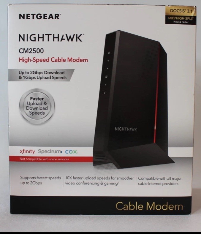 NETGEAR Nighthawk CM2500 DOCSIS 3.1 Cable Modem 2Gbps 2x Ethernet Black